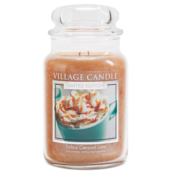 Salted Caramel Latte Duftkerze im Glas (groß) Village Candle - Tradition Jar - 2-Docht Kerze