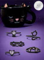 Duftkerze Black Cat Mug Katze mit Überraschungs Ring von Charmed Aroma, Kerze mit Schmuck Gr. 7 / M (Gr. 54/55)